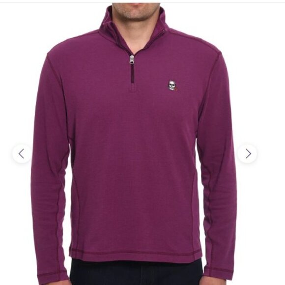 Robert Graham  Polaris Long Sleeve Knit Berry 1/4 Zip Skull Rose Pullover Large - Picture 1 of 6